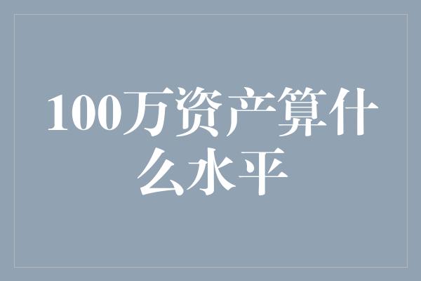 100万资产算什么水平