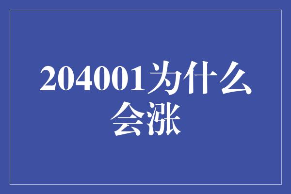 204001为什么会涨