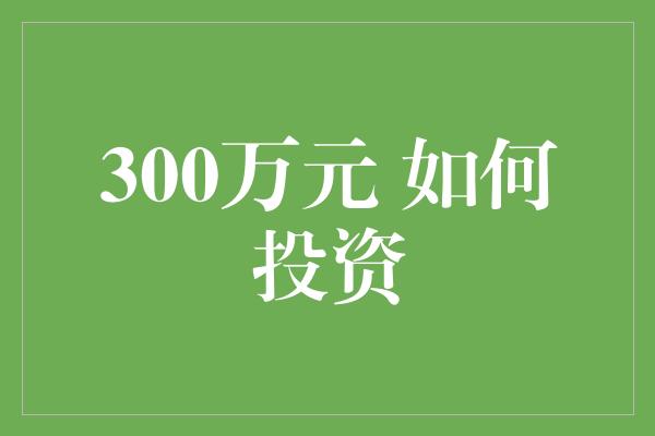 300万元 如何投资