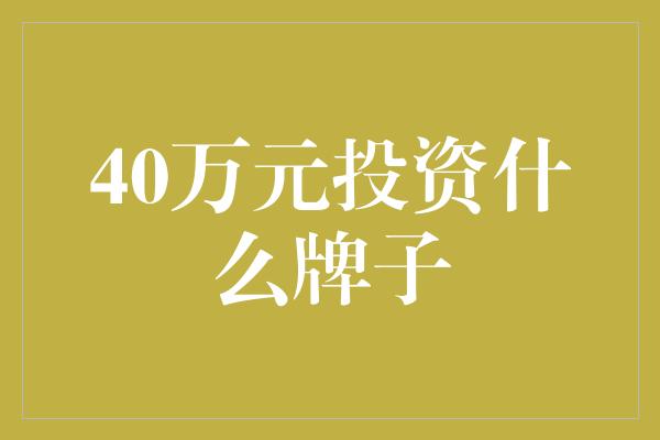 40万元投资什么牌子