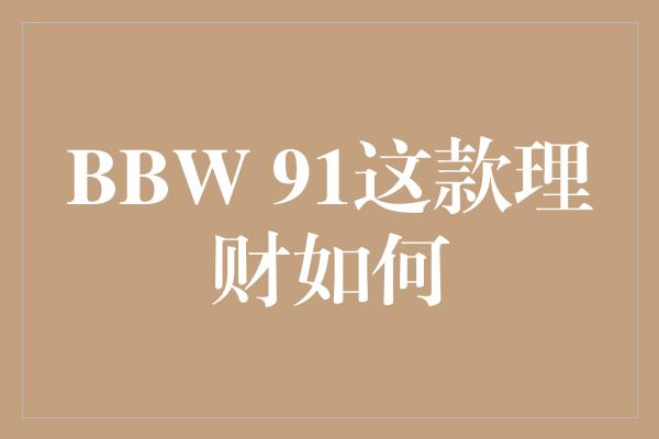 BBW 91这款理财如何