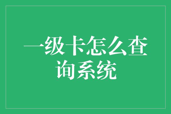 一级卡怎么查询系统