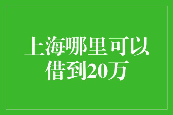 上海哪里可以借到20万