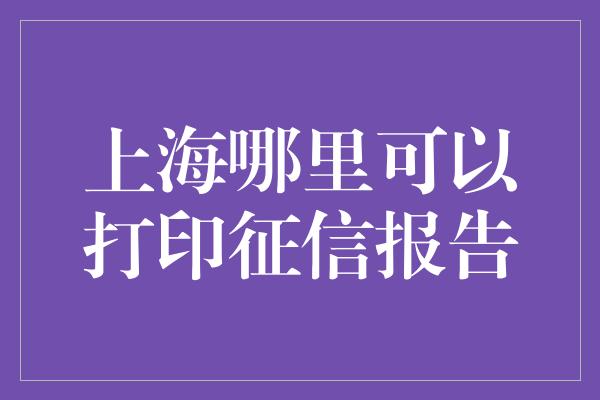 上海哪里可以打印征信报告