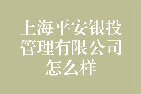 上海平安银投管理有限公司怎么样