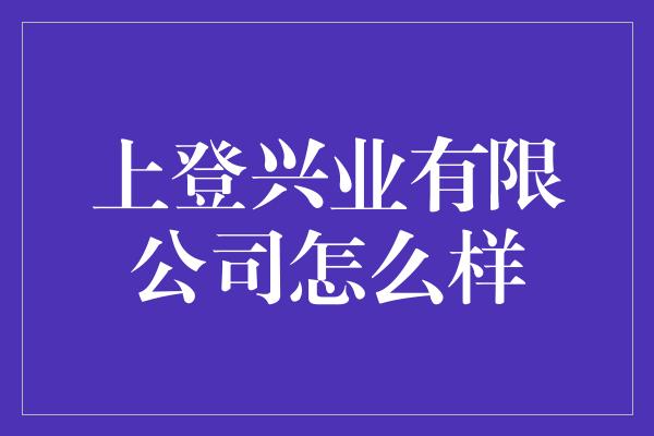 上登兴业有限公司怎么样