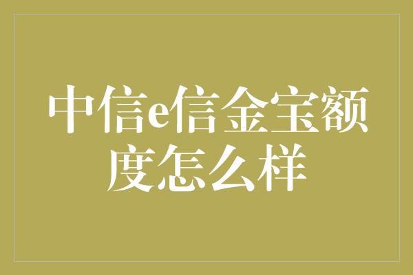 中信e信金宝额度怎么样