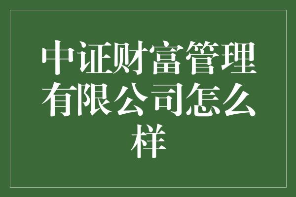 中证财富管理有限公司怎么样