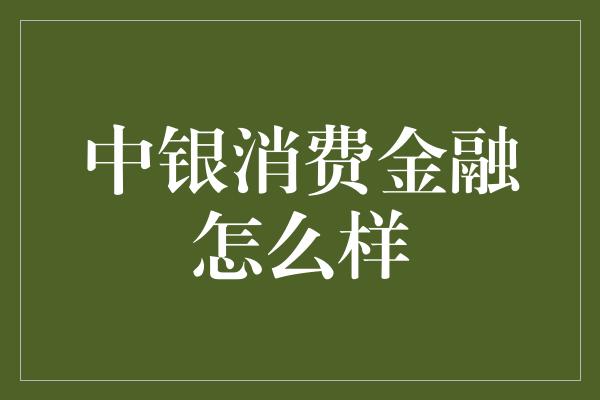 中银消费金融怎么样