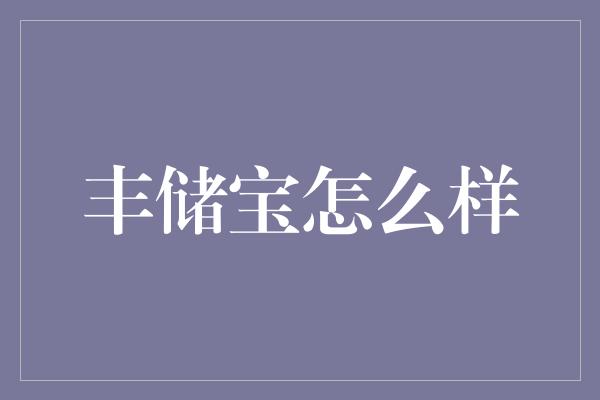 丰储宝怎么样