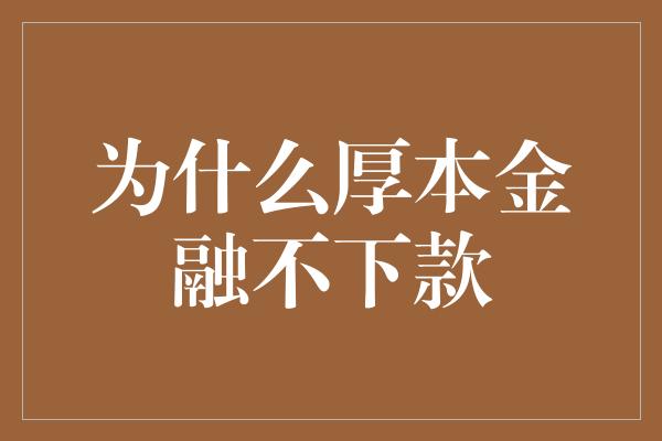 为什么厚本金融不下款