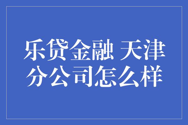 乐贷金融 天津分公司怎么样