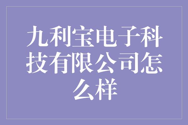 九利宝电子科技有限公司怎么样