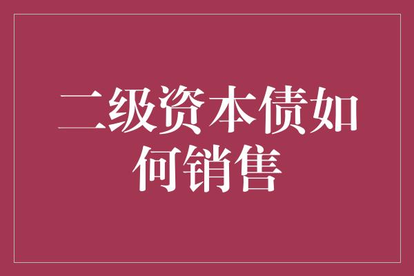 二级资本债如何销售