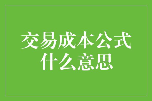 交易成本公式什么意思