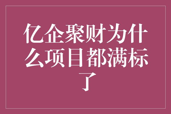 亿企聚财为什么项目都满标了