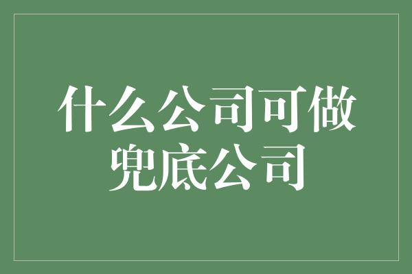 什么公司可做兜底公司