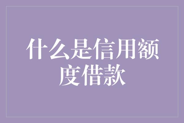 什么是信用额度借款