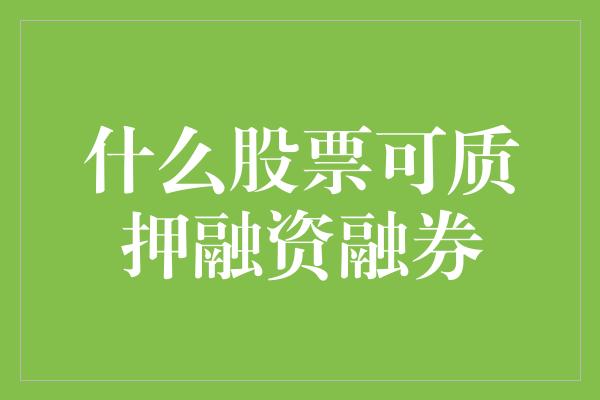 什么股票可质押融资融券