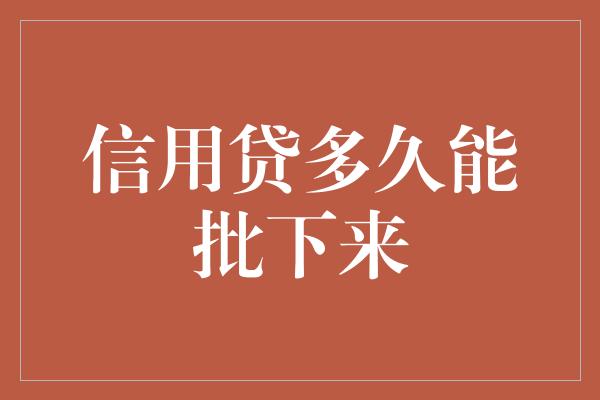 信用贷多久能批下来