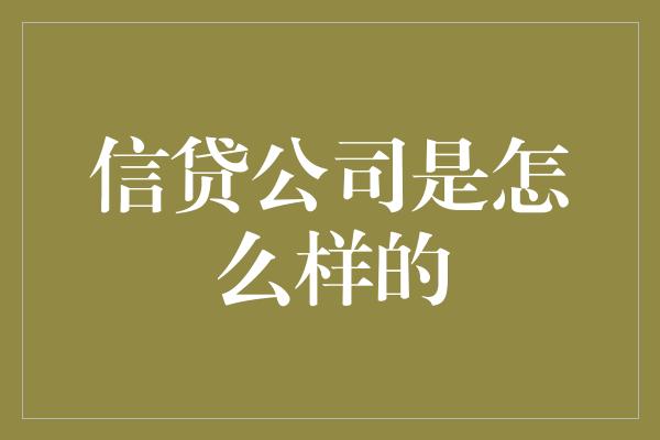 信贷公司是怎么样的