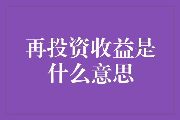 再投资收益是什么意思