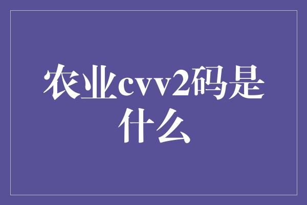 农业cvv2码是什么