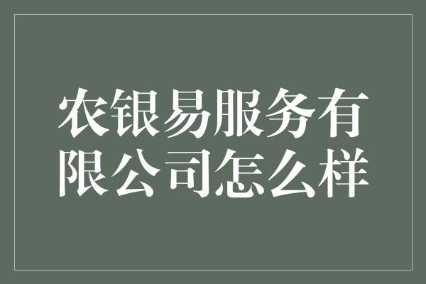 农银易服务有限公司怎么样