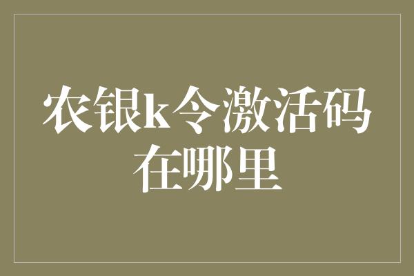 农银k令激活码在哪里