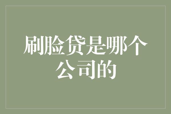 刷脸贷是哪个公司的