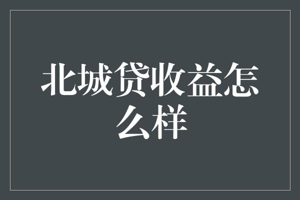 北城贷收益怎么样