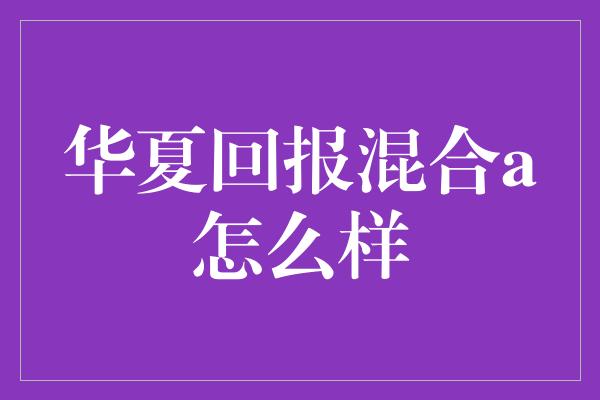 华夏回报混合a怎么样