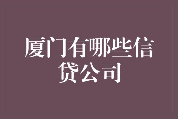 厦门有哪些信贷公司