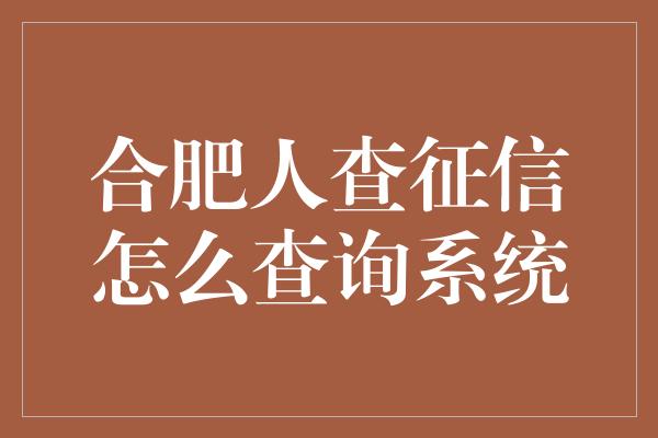 合肥人查征信怎么查询系统