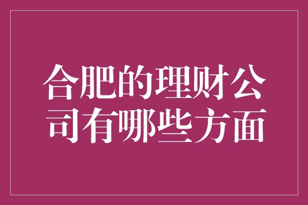 合肥的理财公司有哪些方面