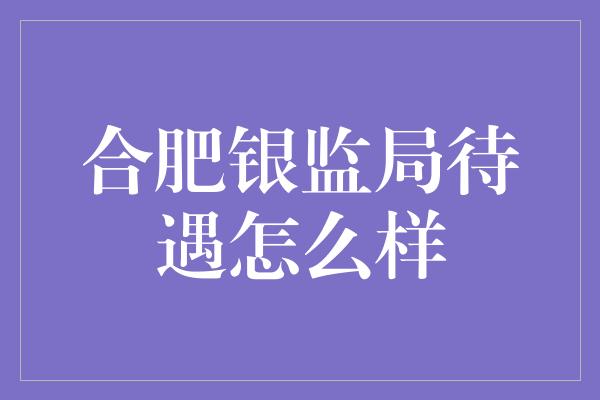 合肥银监局待遇怎么样