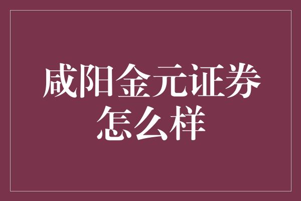 咸阳金元证券怎么样