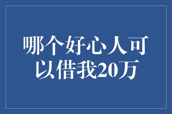 哪个好心人可以借我20万