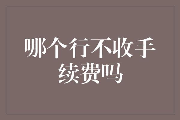 哪个行不收手续费吗