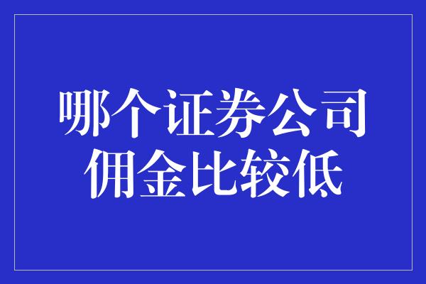 哪个证券公司佣金比较低