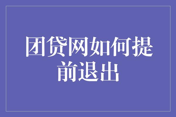 团贷网如何提前退出