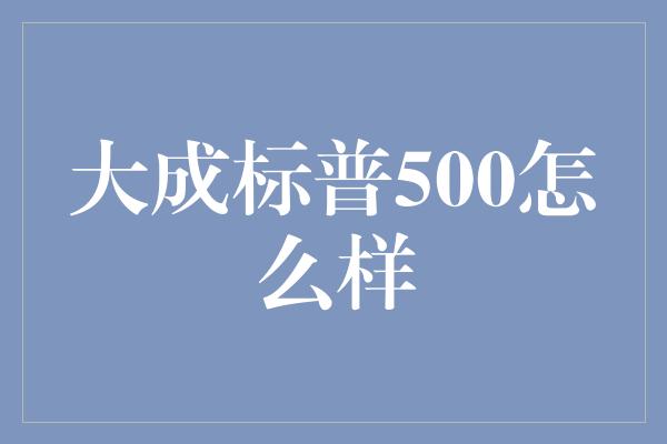 大成标普500怎么样