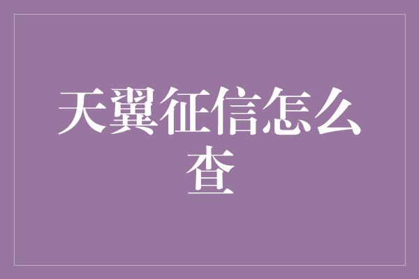 天翼征信怎么查