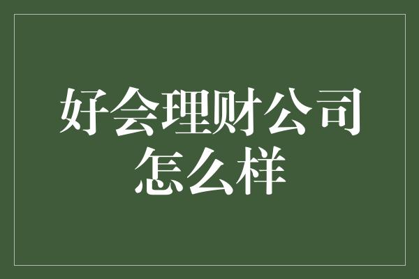 好会理财公司怎么样