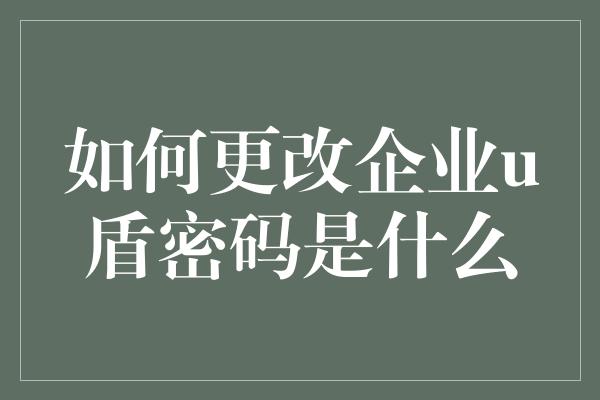 如何更改企业u盾密码是什么