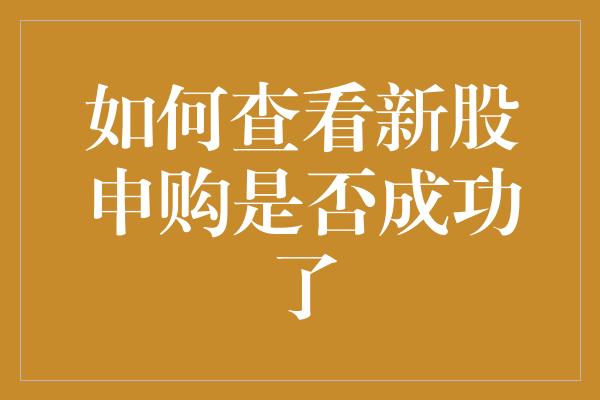 如何查看新股申购是否成功了