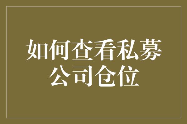 如何查看私募公司仓位