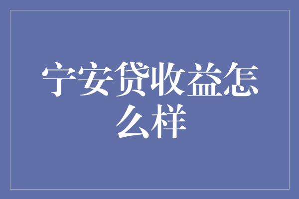 宁安贷收益怎么样