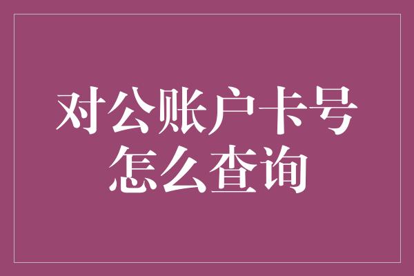 对公账户卡号怎么查询