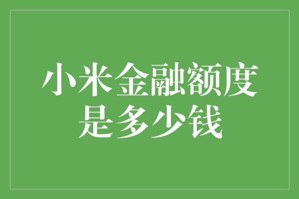 小米金融额度是多少钱